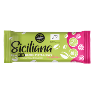 BATON PISTACJOWY Z MALINAMI SICILIANA RAW BEZGLUTENOWY BIO 40 g - ZMIANY ZMIANY