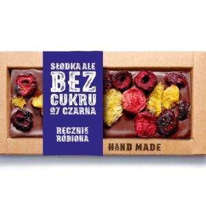 Ręcznie Robiona Czekolada Czarna Bez Cukru – Wiśnia i Mandarynka 53g