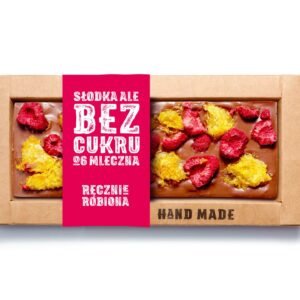 Ręcznie Robiona Czekolada Mleczna Bez Cukru – Mandarynka i Malina 53g