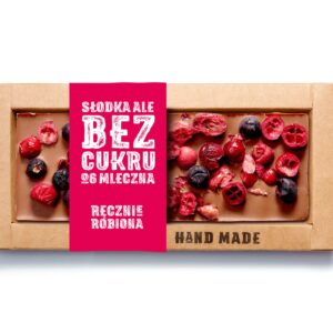 Ręcznie Robiona Czekolada Mleczna Bez Cukru – Porzeczka i Żurawina 53g