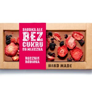 Ręcznie Robiona Czekolada Mleczna Bez Cukru – Truskawka i Aronia 53g